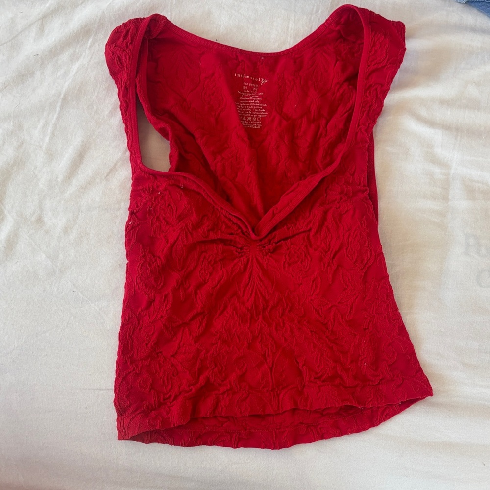 Free People Vibrant Red Lace Blouse